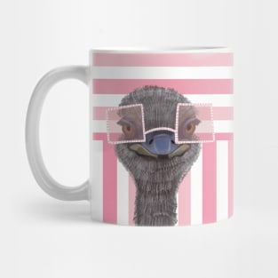 Funny Ostrich on Pink Stripes Mug